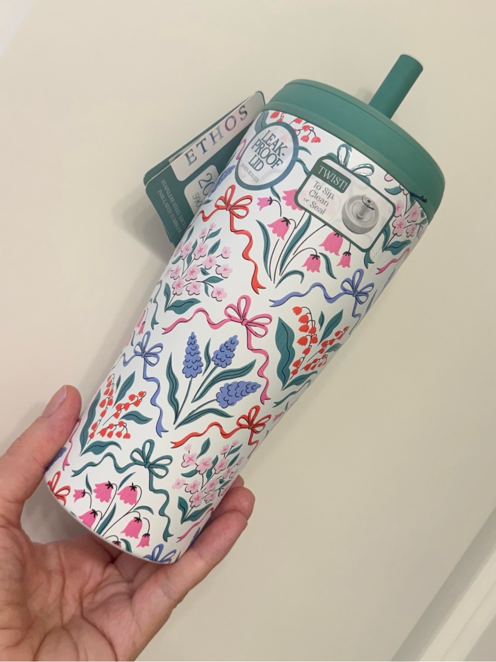 Floral Travel Tumbler with Teal Lid NWT